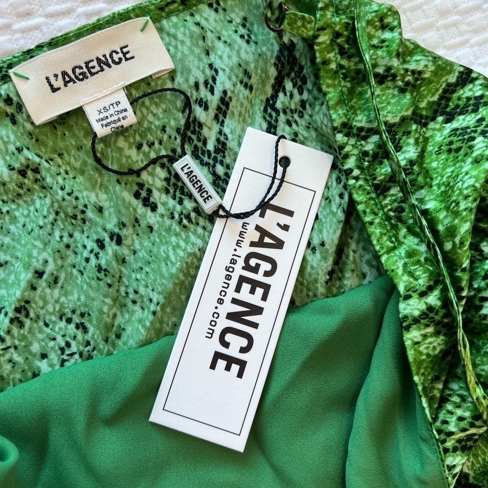 L'agence Green Python Spaghetti Strap Silk Tank T… - image 12